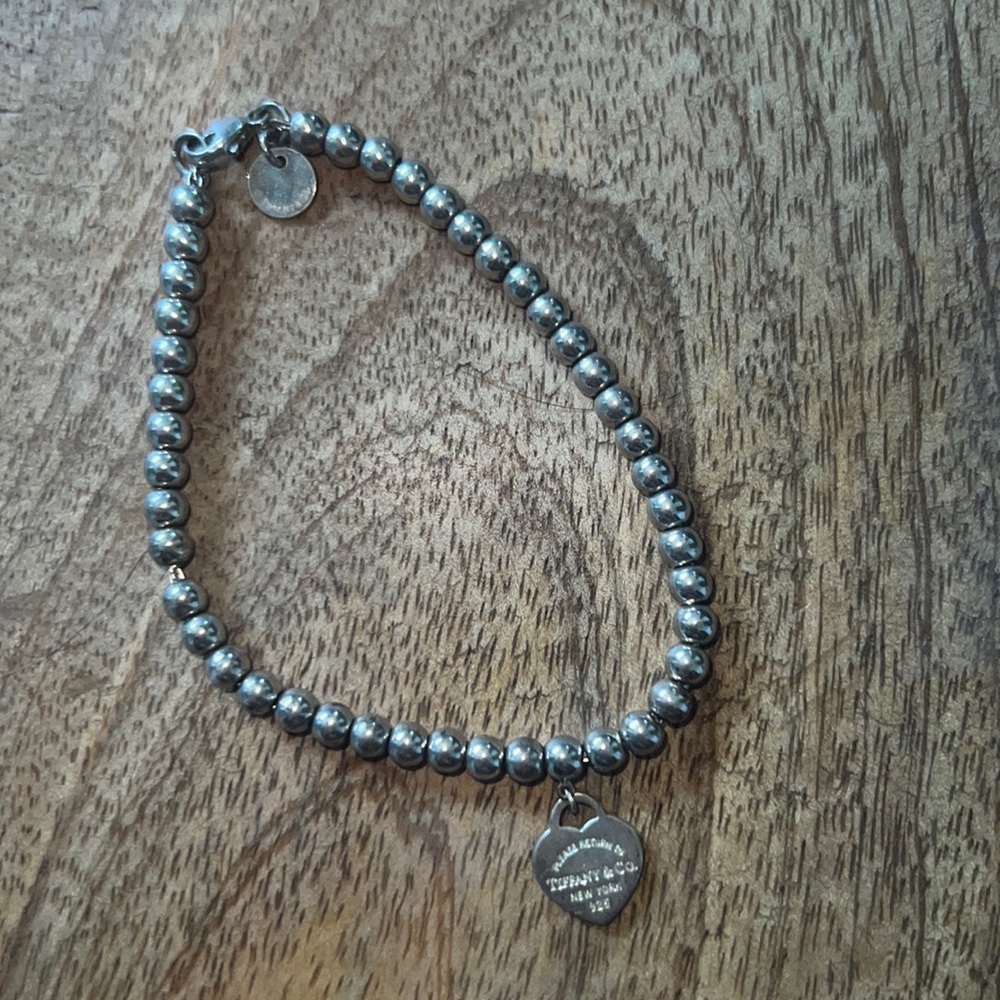 Tiffany blue heart tag bead bracelet, in silver 4mm